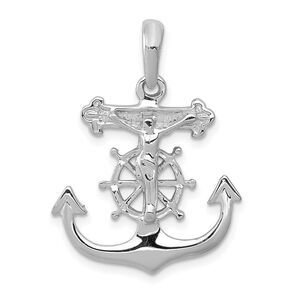 14k White Gold Mariner's Crucifix Cross Pendant, 22 x 28mm